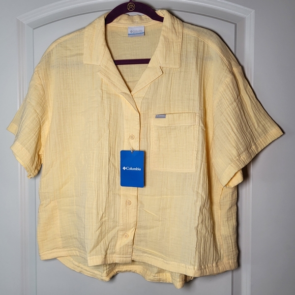 COLUMBIA Holly Hideaway Breezy Short Sleeve Top - Size L - Light Yellow (NWT) - Picture 8 of 14